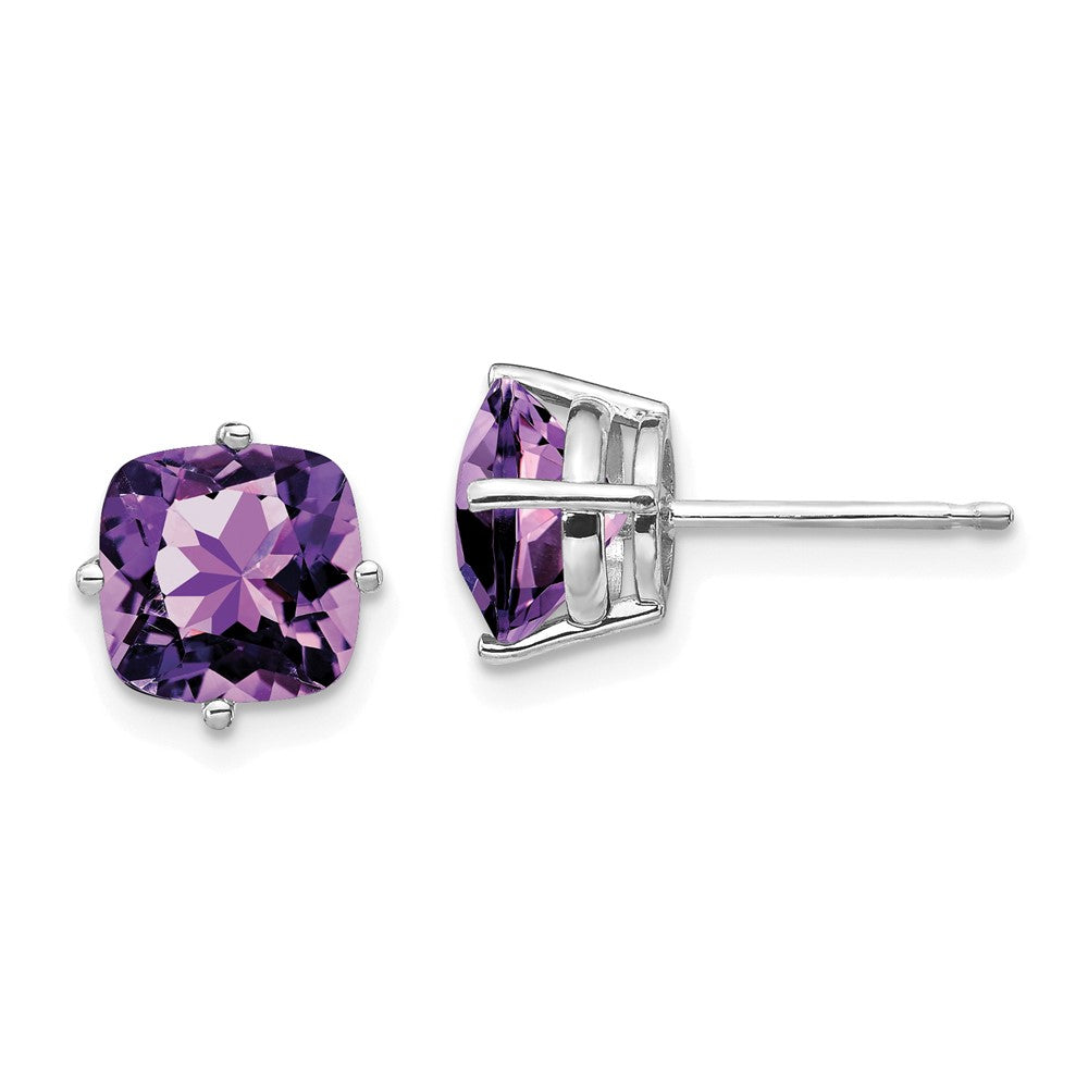 14k White Gold 7mm Cushion Post Earring Mounting