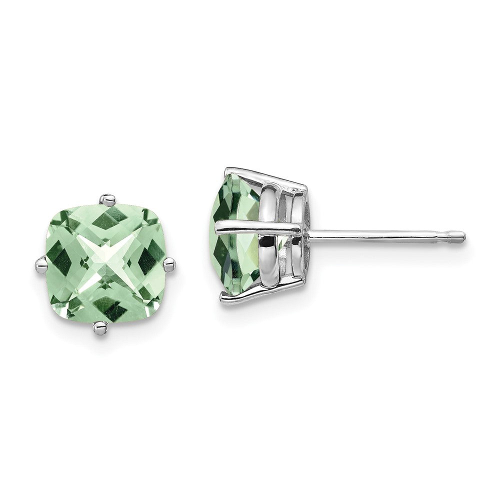 Polished;14K White gold;Post;Green quartz