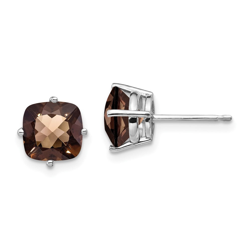 Polished;14K White gold;Post;Smokey quartz