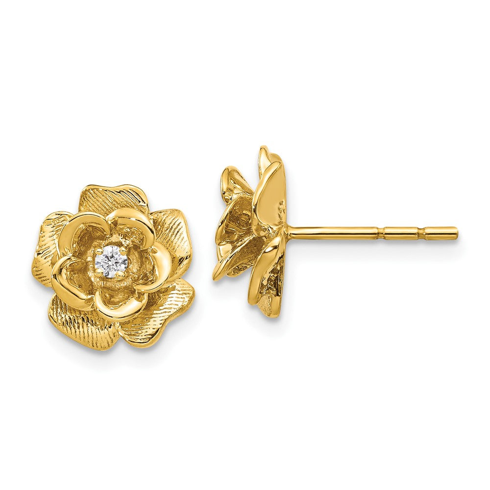 Polished;14k Yellow gold;Post;Diamond;AA quality