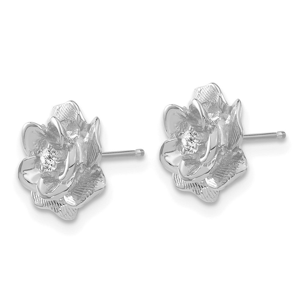 14k White Gold AA Diamond Flower Post Earrings