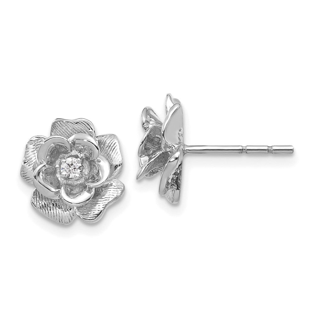 Polished;14K White gold;Post;Diamond;AA quality