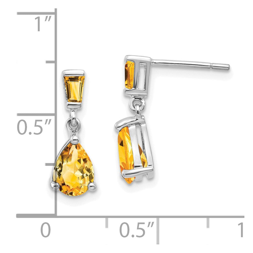 14k White Gold Pear/Baguette Citrine Dangle Post Earrings