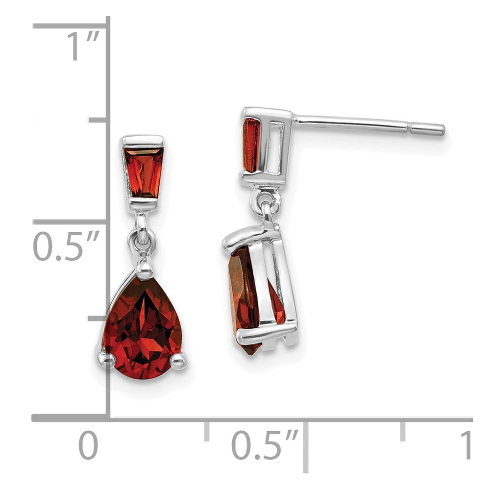 14k White Gold Pear/Baguette Garnet Dangle Post Earrings