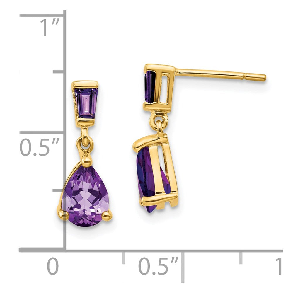 14k Pear/Baguette Amethyst Dangle Post Earrings