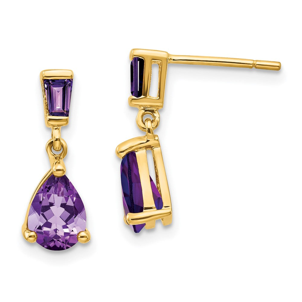 14k Yellow gold;Post;Amethyst