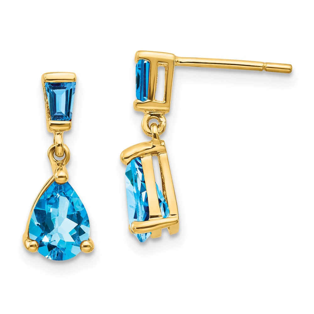 14k Yellow gold;Post;Blue topaz