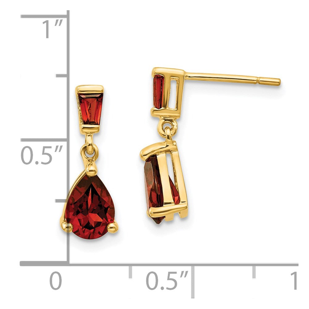 14k Pear/Baguette Garnet Dangle Post Earrings