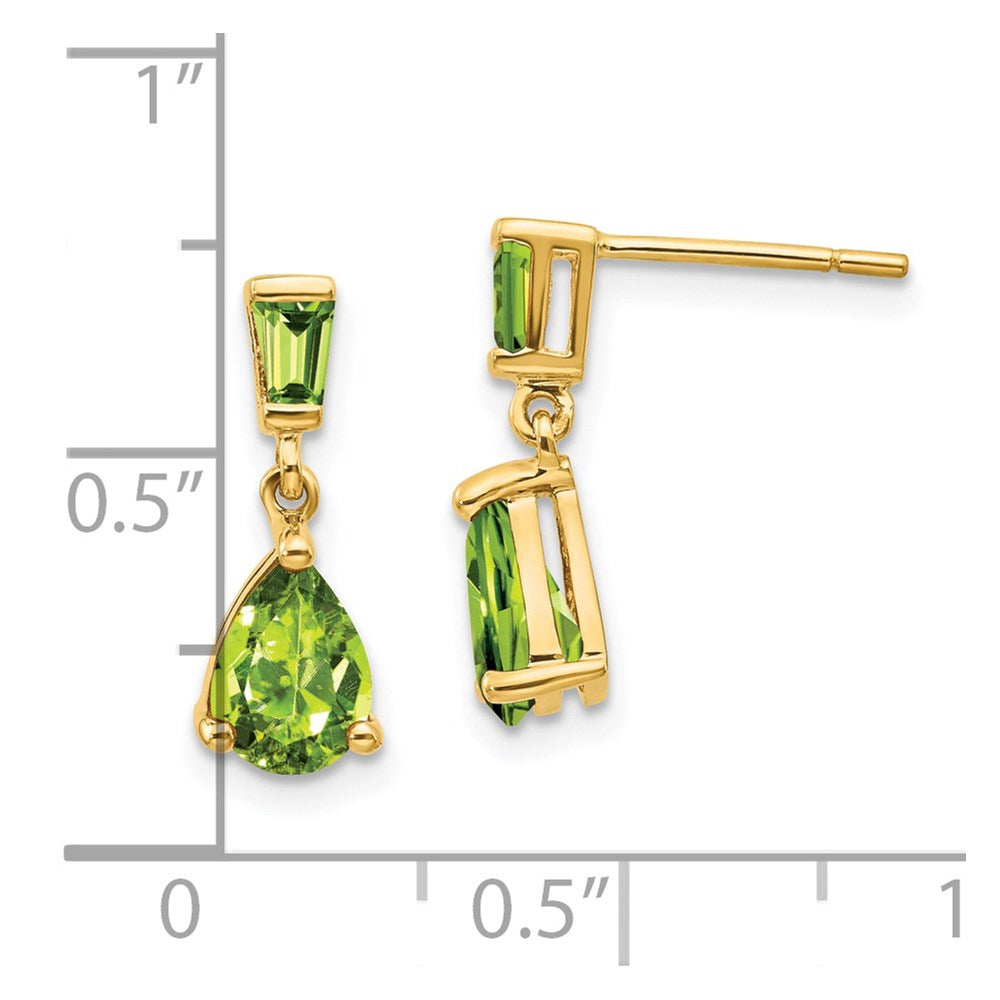 14k Pear/Baguette Peridot Dangle Post Earrings