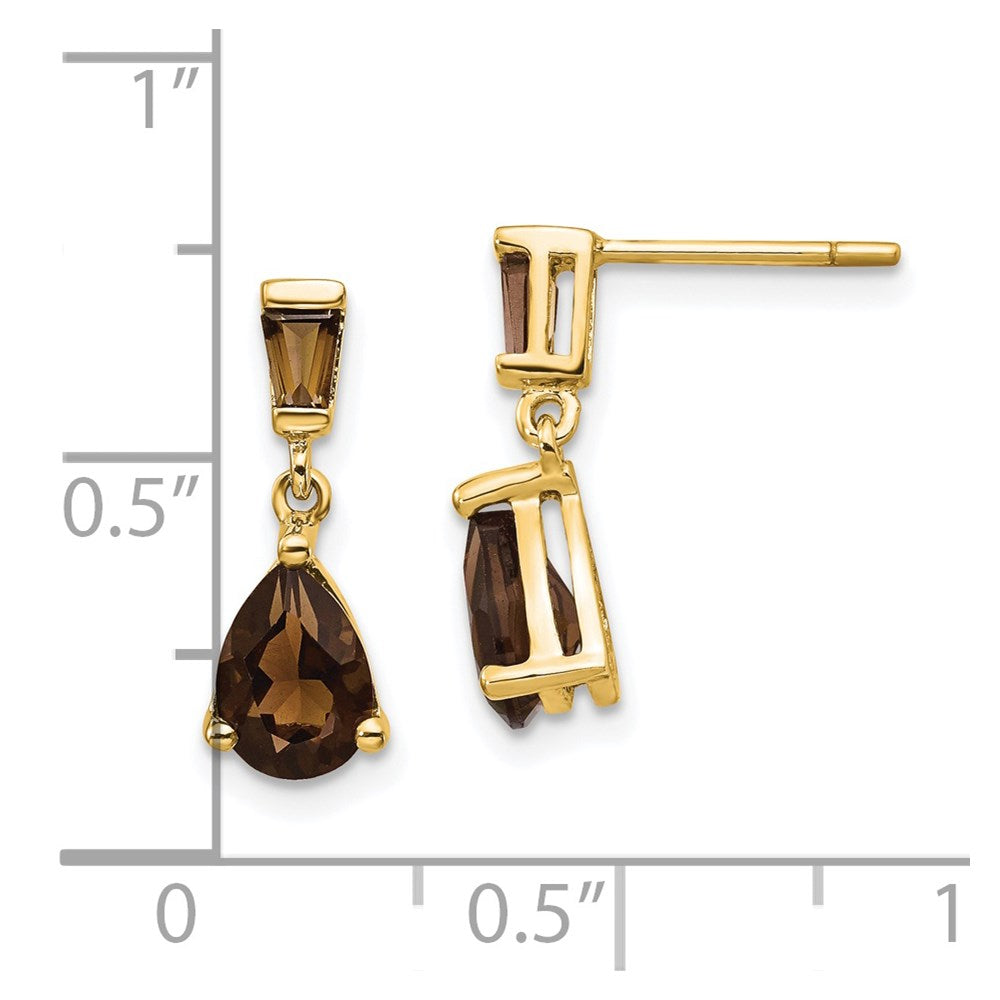 14k Pear/Baguette Smoky Quartz Dangle Post Earrings