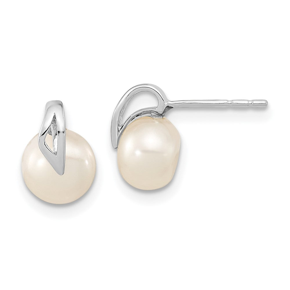 Polished;14K White gold;Post;Freshwater cultured pearl