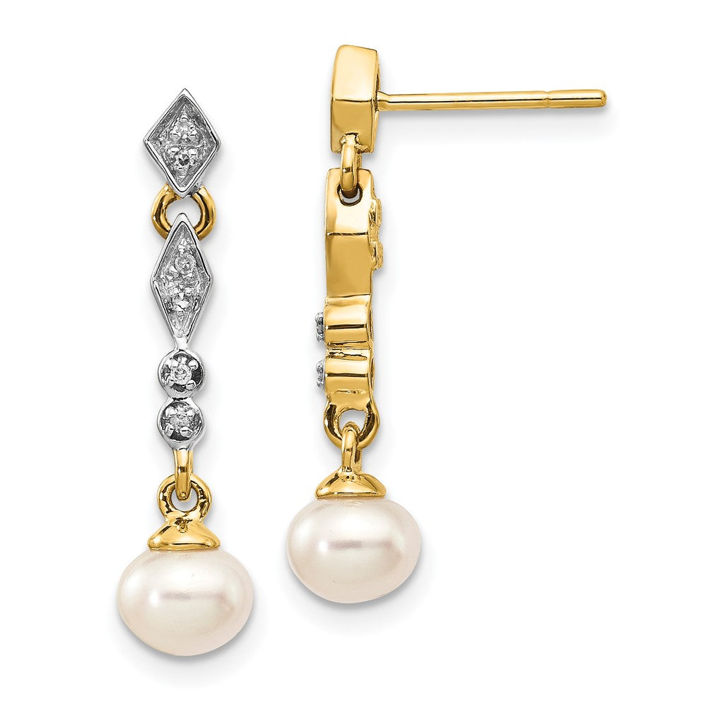 Post;14K Yellow gold & rhodium;Freshwater cultured pearl;Diamond