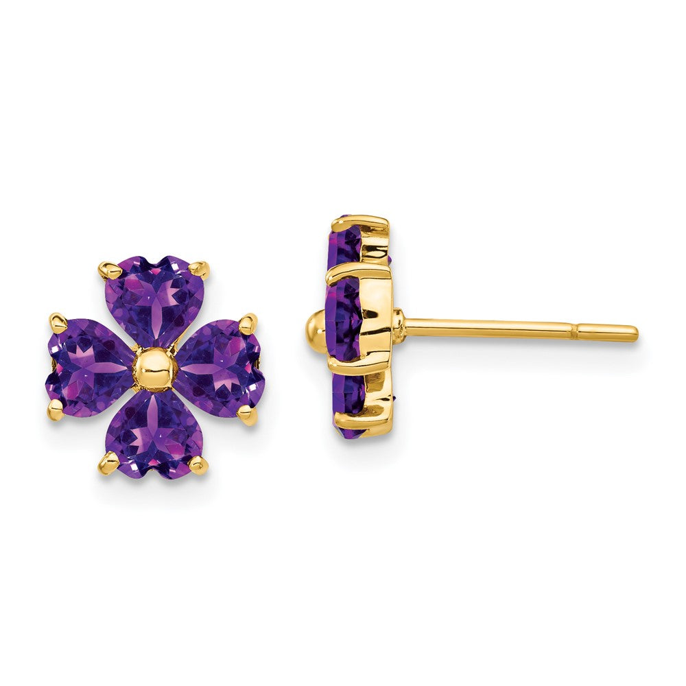 Polished;14k Yellow gold;Post;Amethyst;Heart