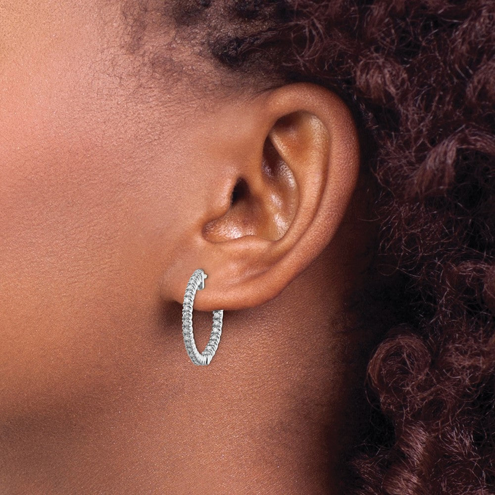 14k White Gold (Holds 50-1.2mm Round) In/Out Hoop w/Safety Clasp Earring Mountings