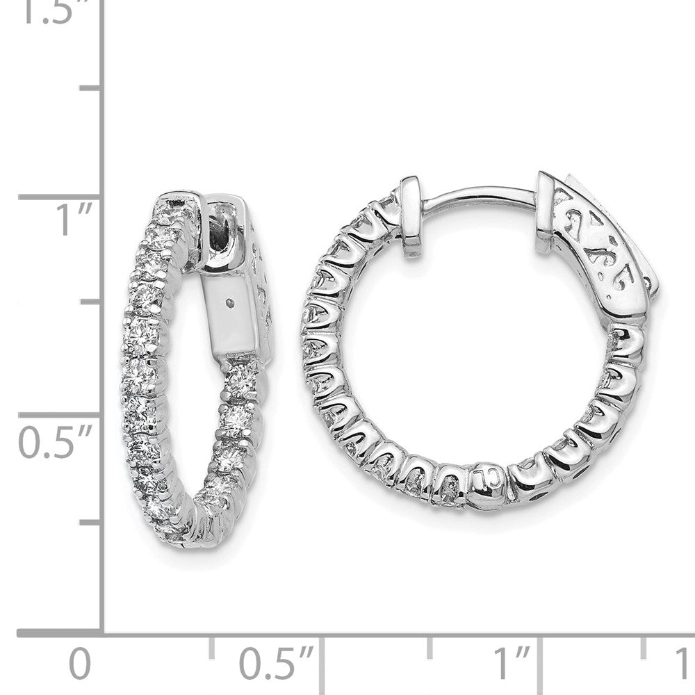14k White Gold 1 carat Diamond Round In/Out Hoop w/Safety Clasp Earrings