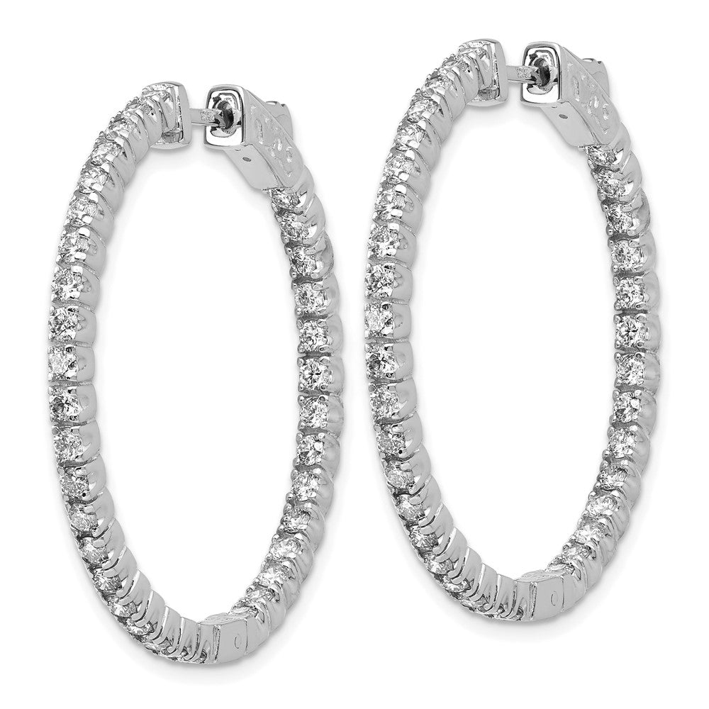 14k White Gold 2 carat Diamond Round In/Out Hoop w/Safety Clasp Earrings