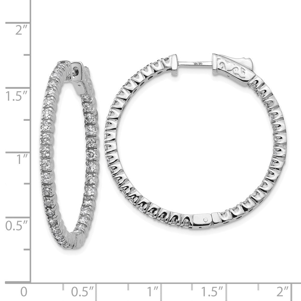 14k White Gold 2 carat Diamond Round In/Out Hoop w/Safety Clasp Earrings