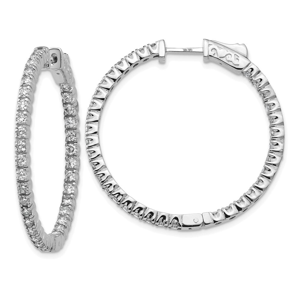 Polished;14K White gold;Diamond;Safety clasp;AA quality;70 stones;Hinged hoop;In & out stones