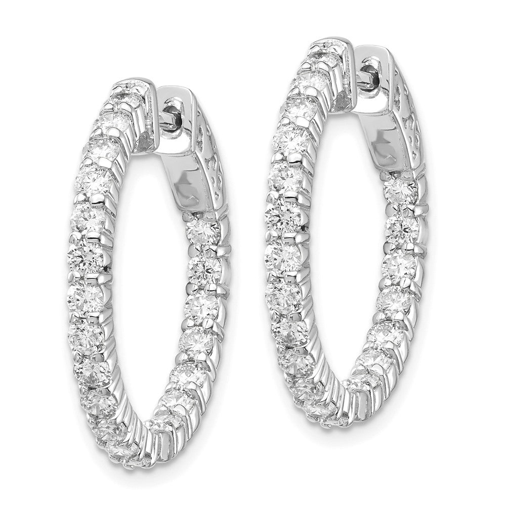 14k White Gold 2 carat Diamond Round In/Out Hoop w/Safety Clasp Earrings