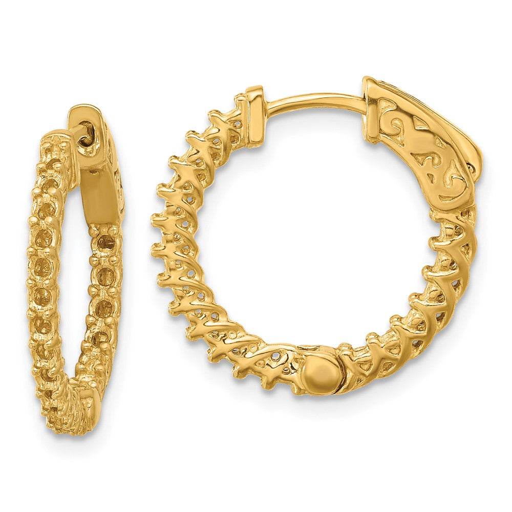 Polished;14k Yellow gold;Safety clasp;Hinged hoop