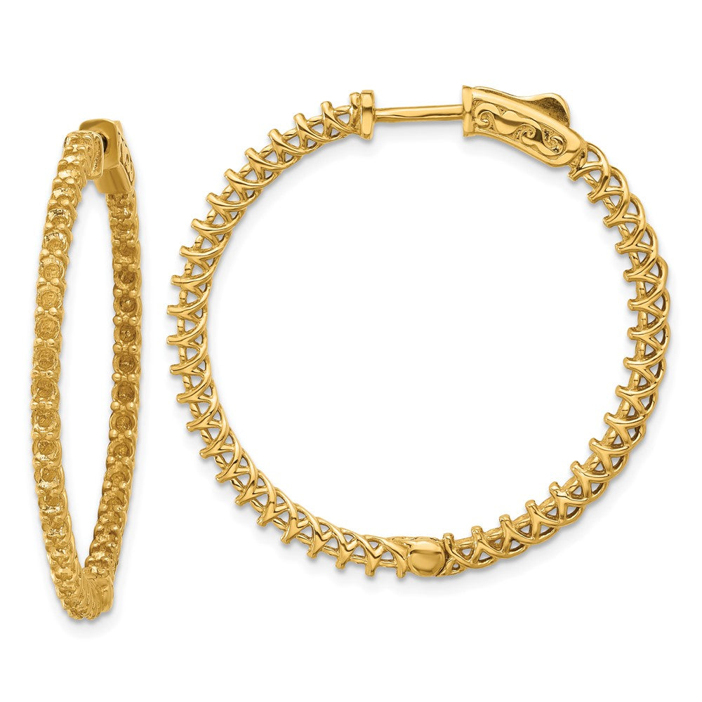 Polished;14k Yellow gold;Safety clasp;Hinged hoop