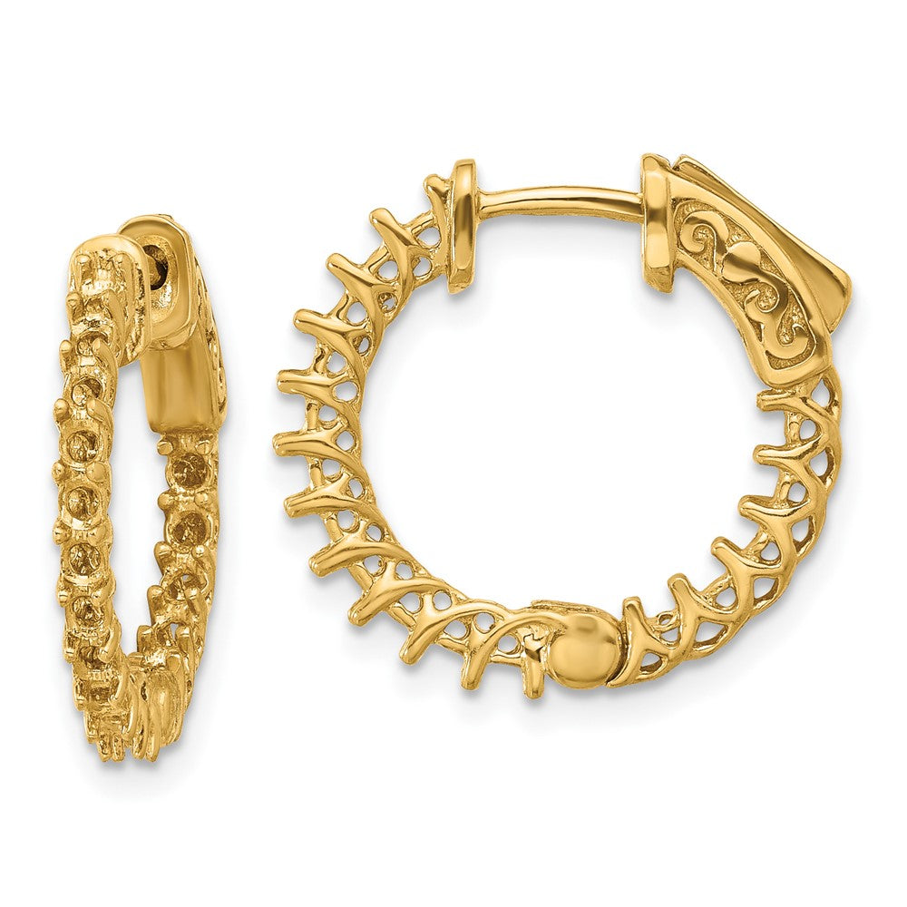 Polished;14k Yellow gold;Safety clasp;Hinged hoop