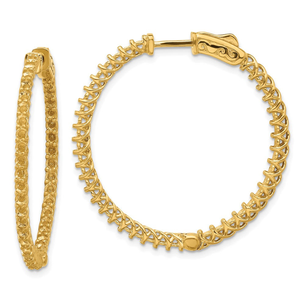 Polished;14k Yellow gold;Safety clasp;Hinged hoop