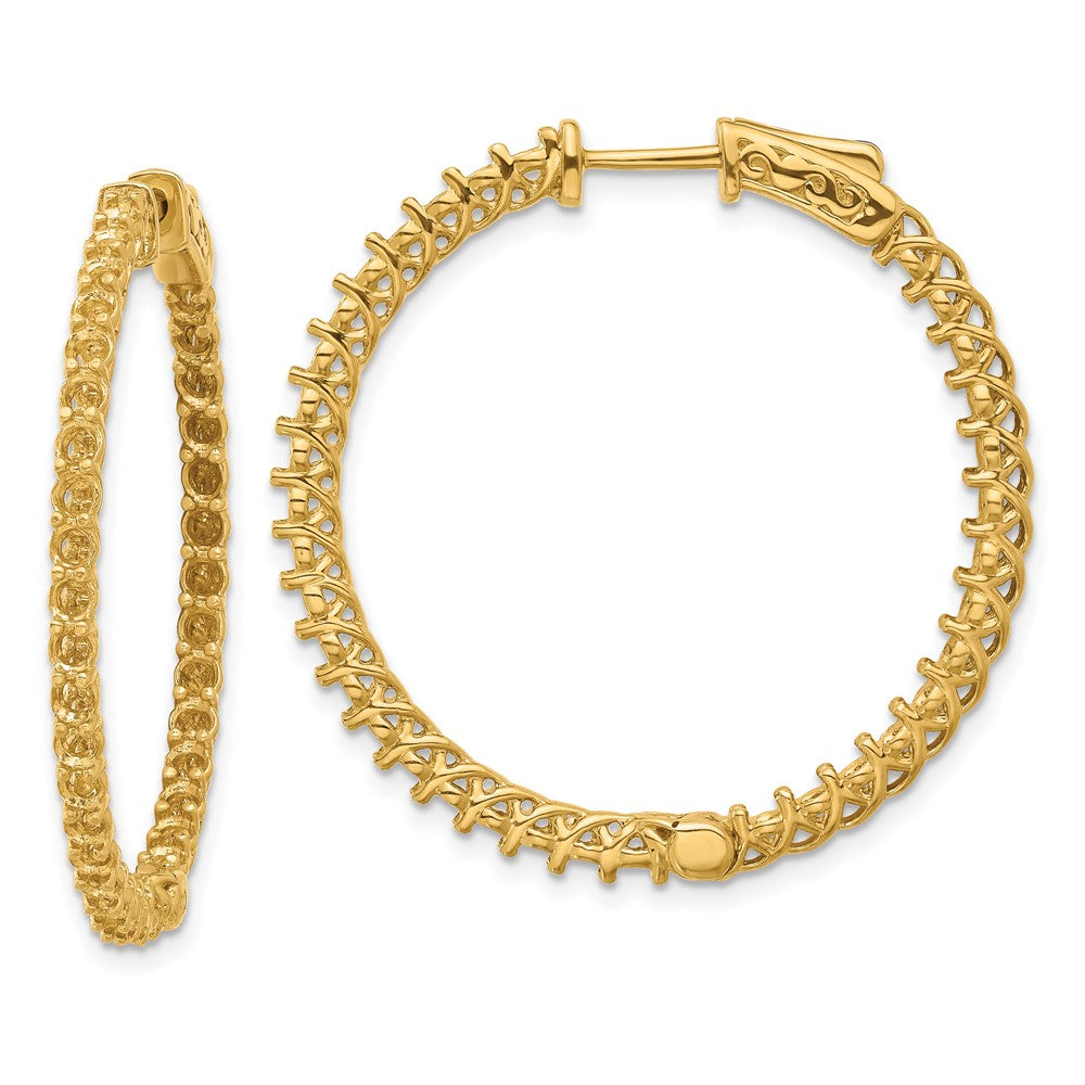 Polished;14k Yellow gold;Safety clasp;Hinged hoop
