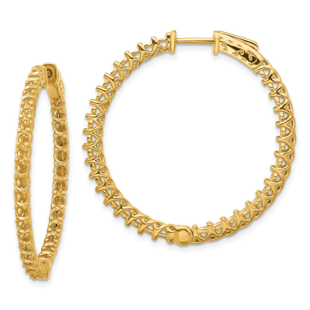 Polished;14k Yellow gold;Safety clasp;Hinged hoop