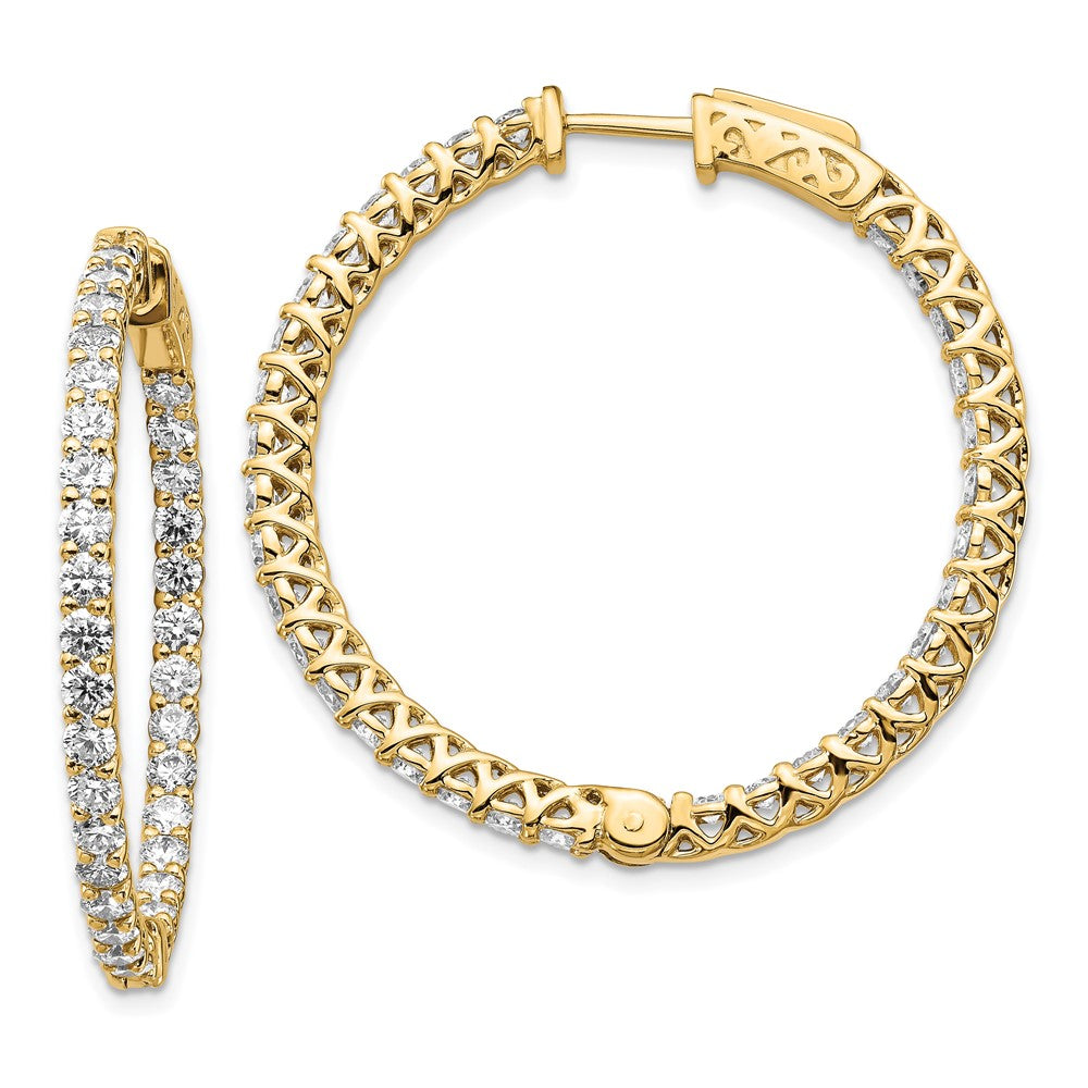 Polished;14k Yellow gold;Diamond;Safety clasp;AA quality;70 stones;Hinged hoop;In & out stones