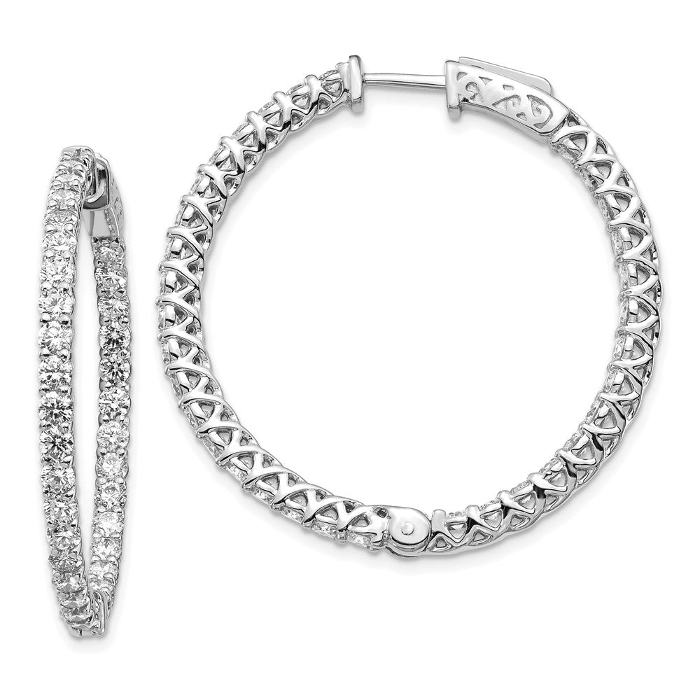 Polished;14K White gold;Diamond;Safety clasp;AA quality;70 stones;Hinged hoop;In & out stones