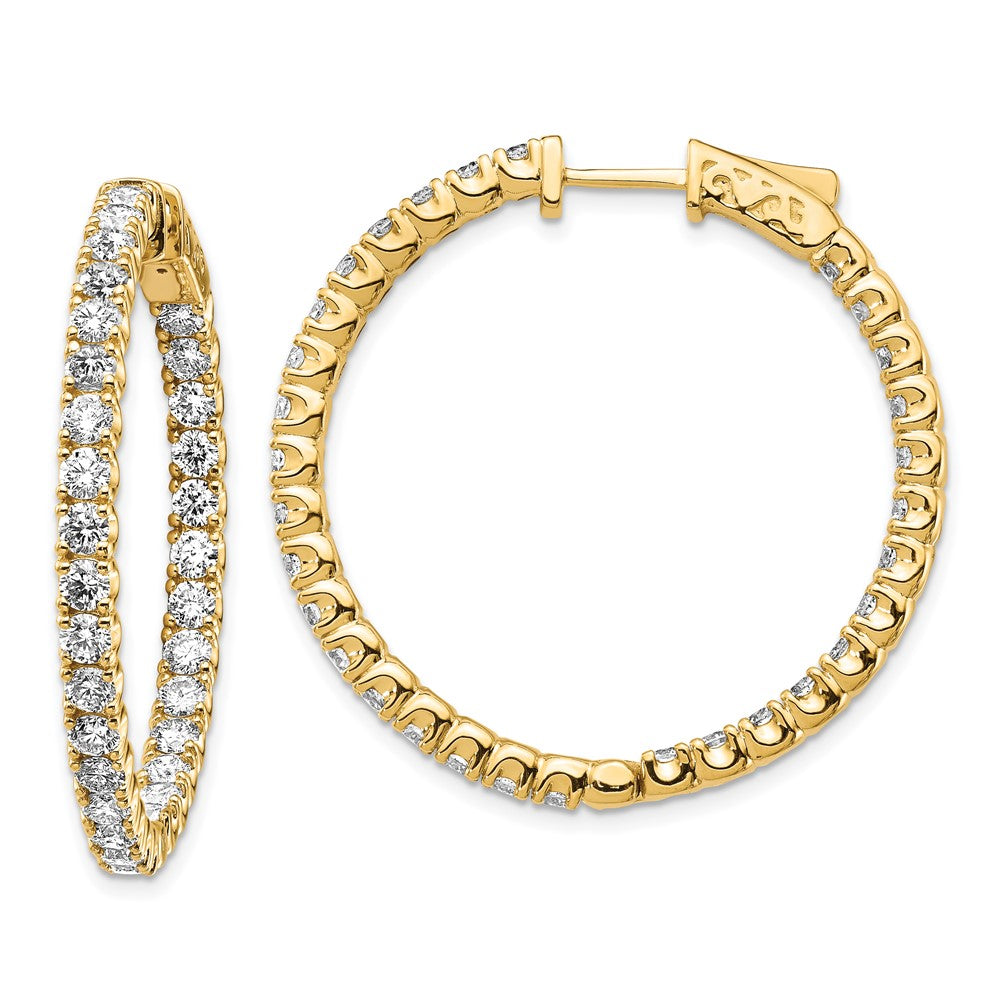 Polished;14k Yellow gold;Diamond;Safety clasp;AA quality;62 stones;Hinged hoop;In & out stones