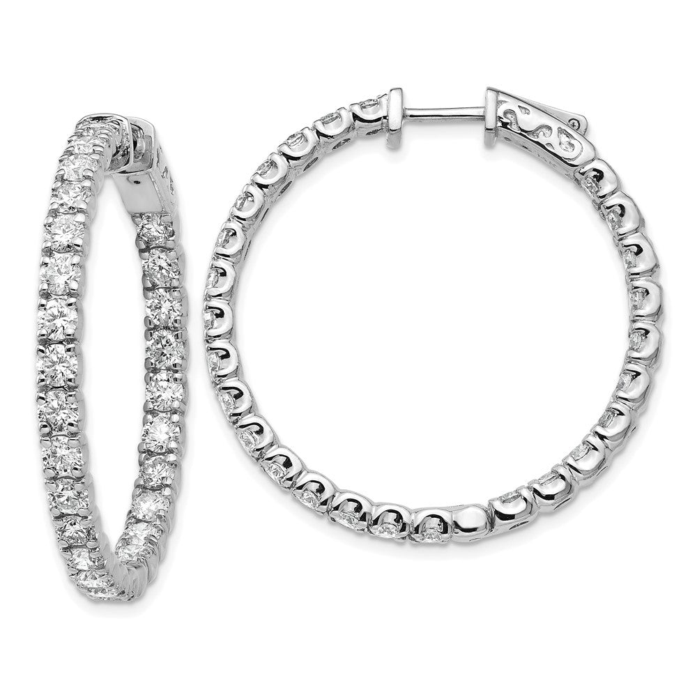Polished;14K White gold;Diamond;Safety clasp;AA quality;52 stones;Hinged hoop;In & out stones
