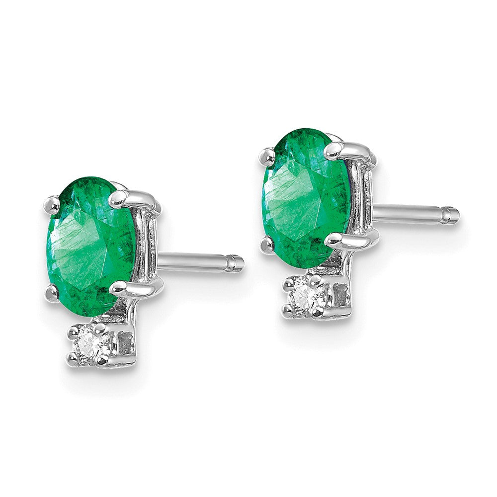 14k White Gold 6x4mm Oval Emerald and AA Quality Diamond Post Earrings