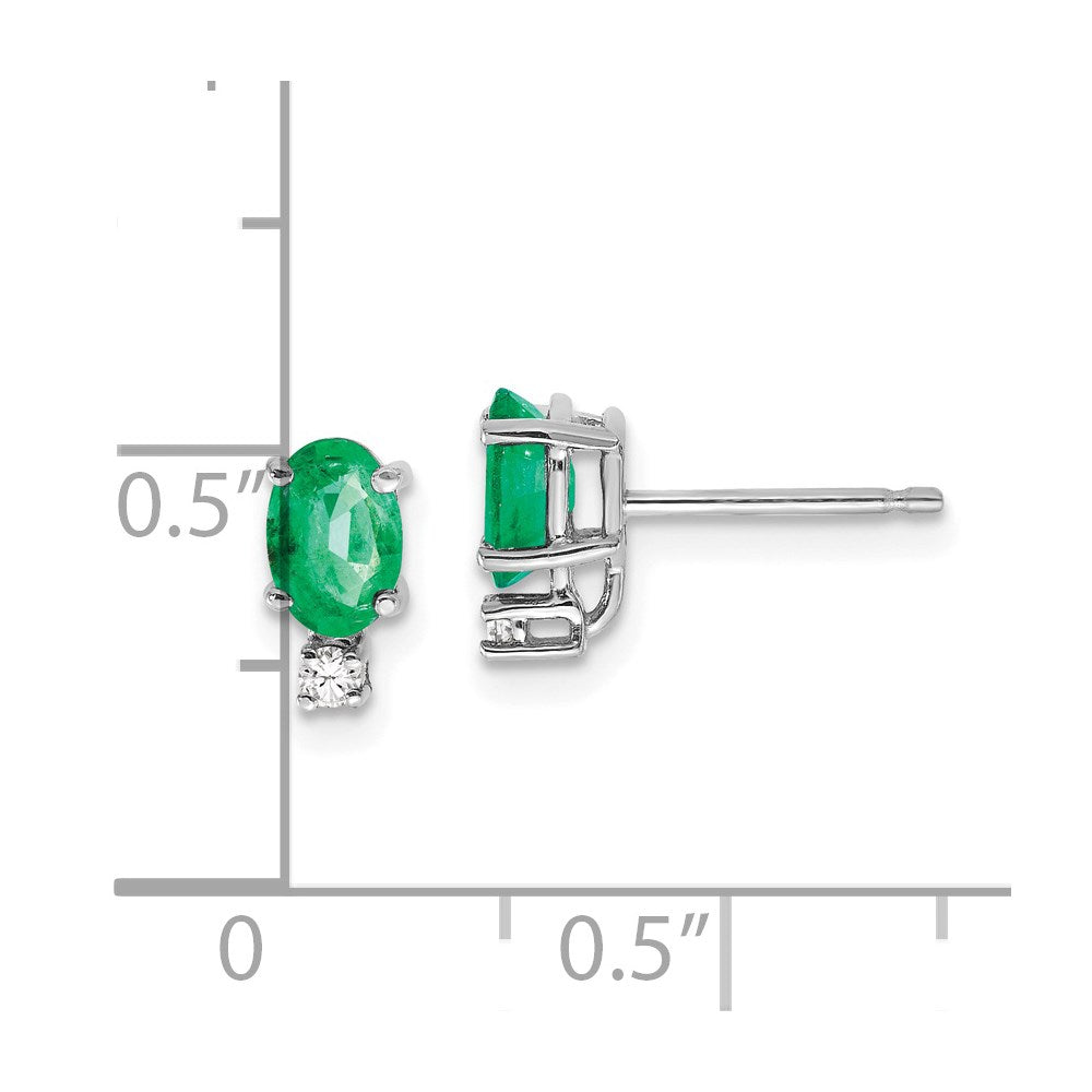 14k White Gold 6x4mm Oval Emerald and AA Quality Diamond Post Earrings