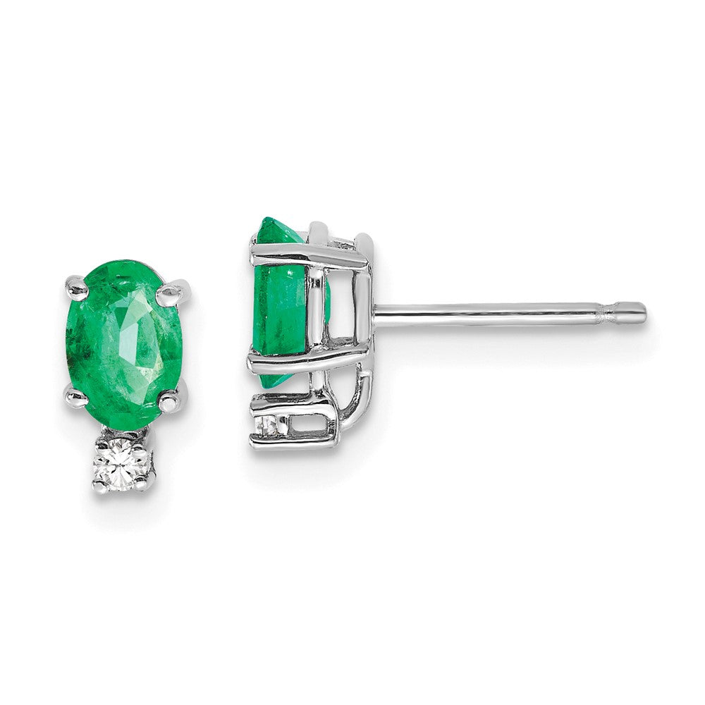 Polished;14K White gold;Post;Diamond;Emerald;AA quality