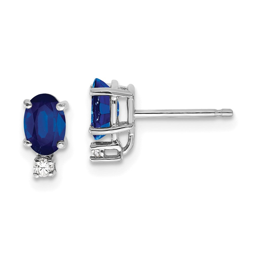 Polished;14K White gold;Post;Diamond;Sapphire;AA quality