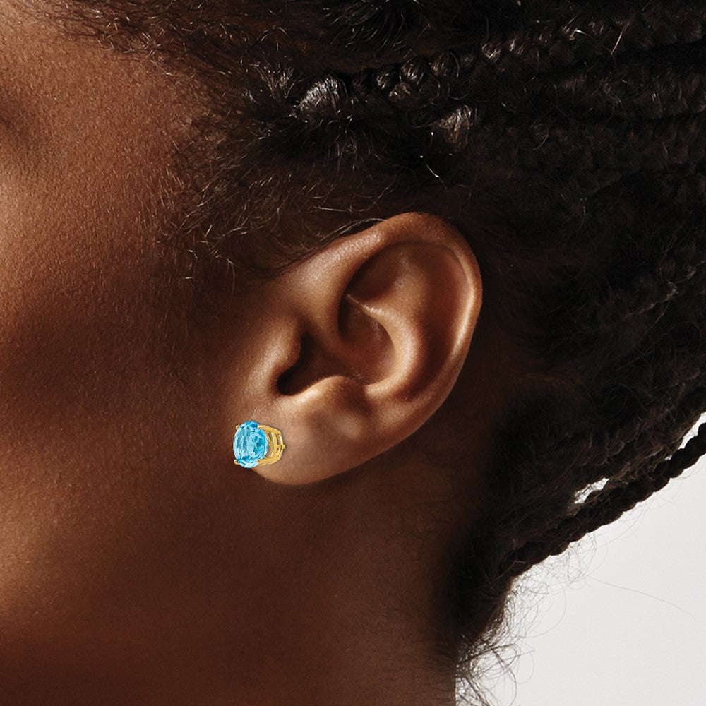 14k 8mm Round Blue Topaz Post Earrings