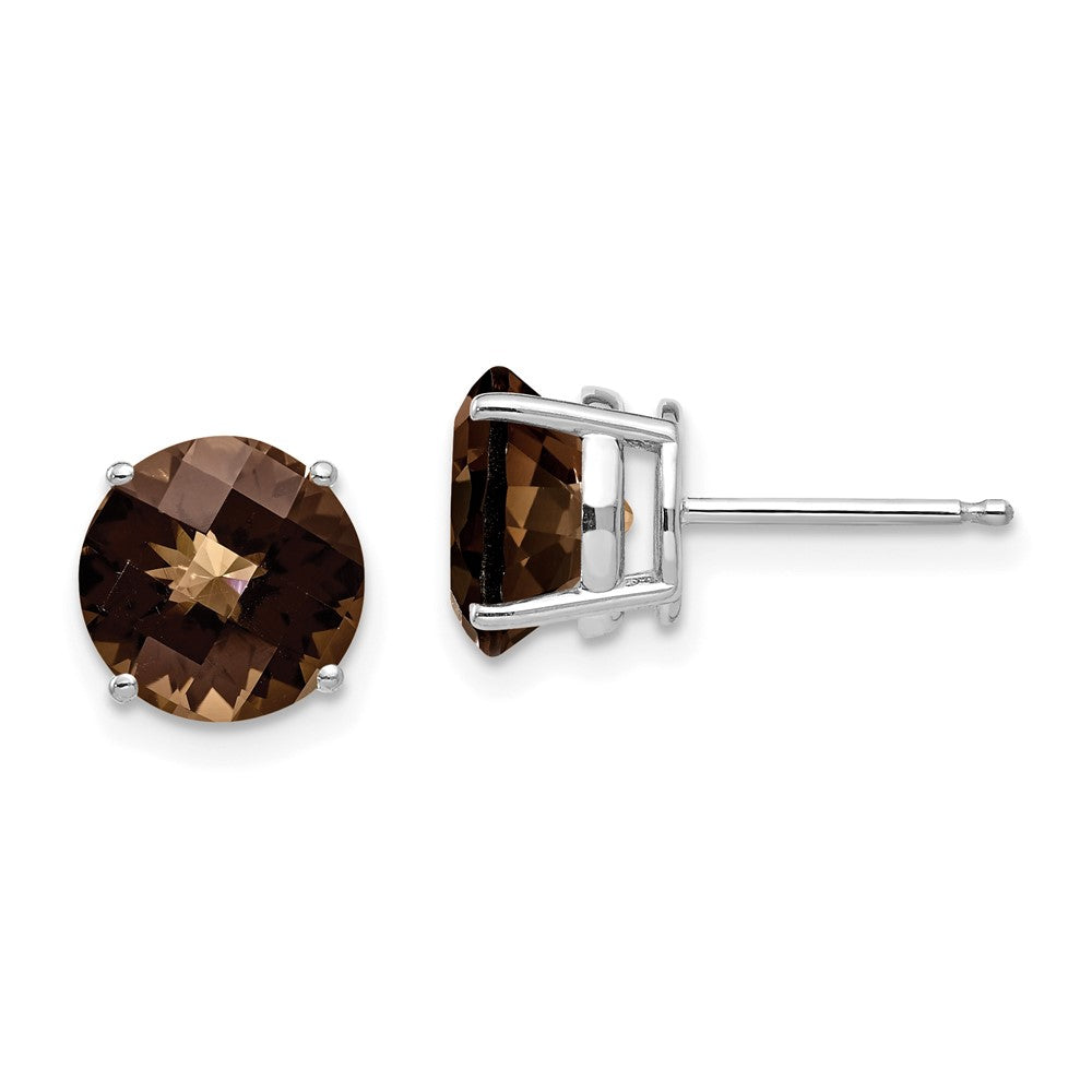 Polished;14K White gold;Post;Round;Smokey quartz