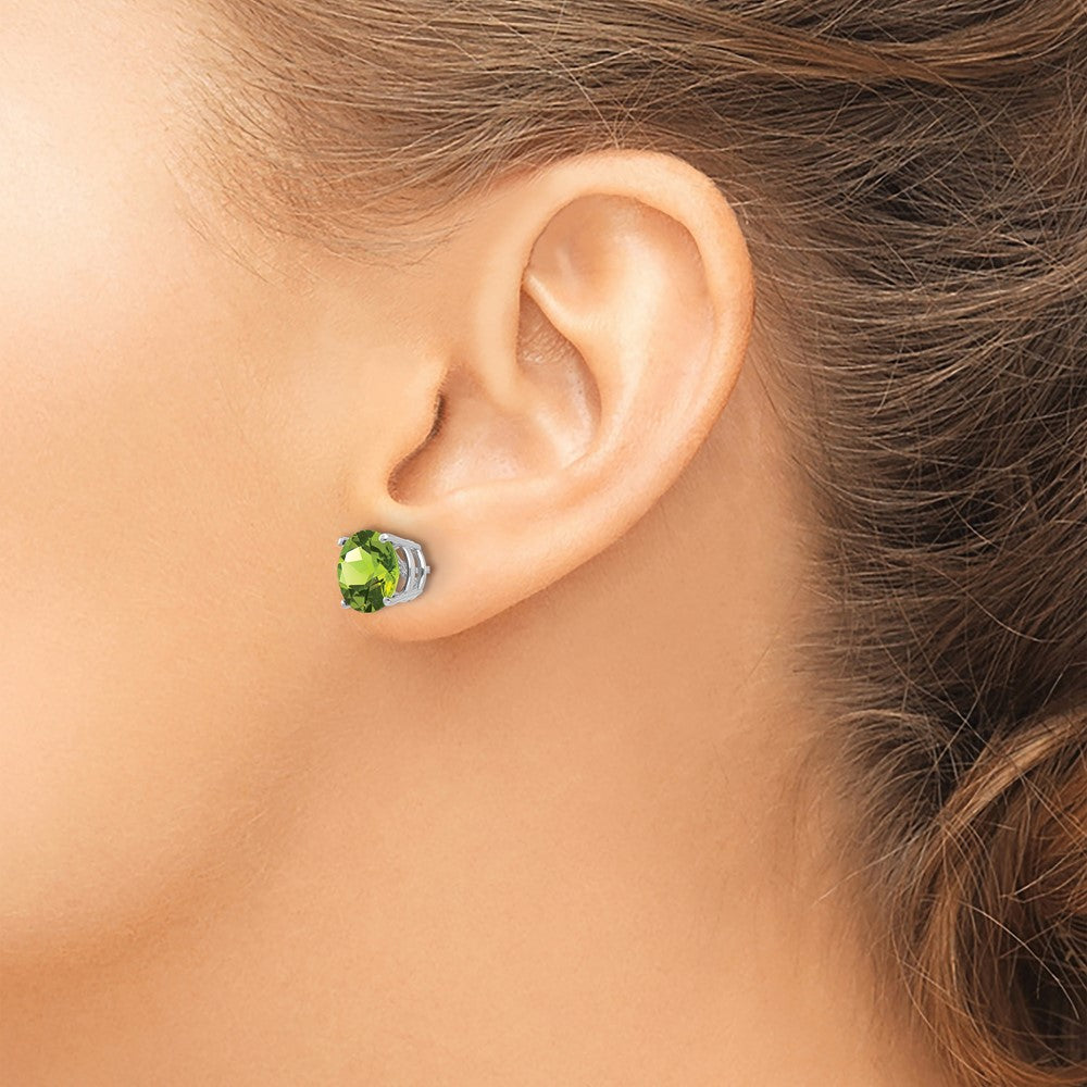 14k White Gold 8mm Round Peridot Post Earrings