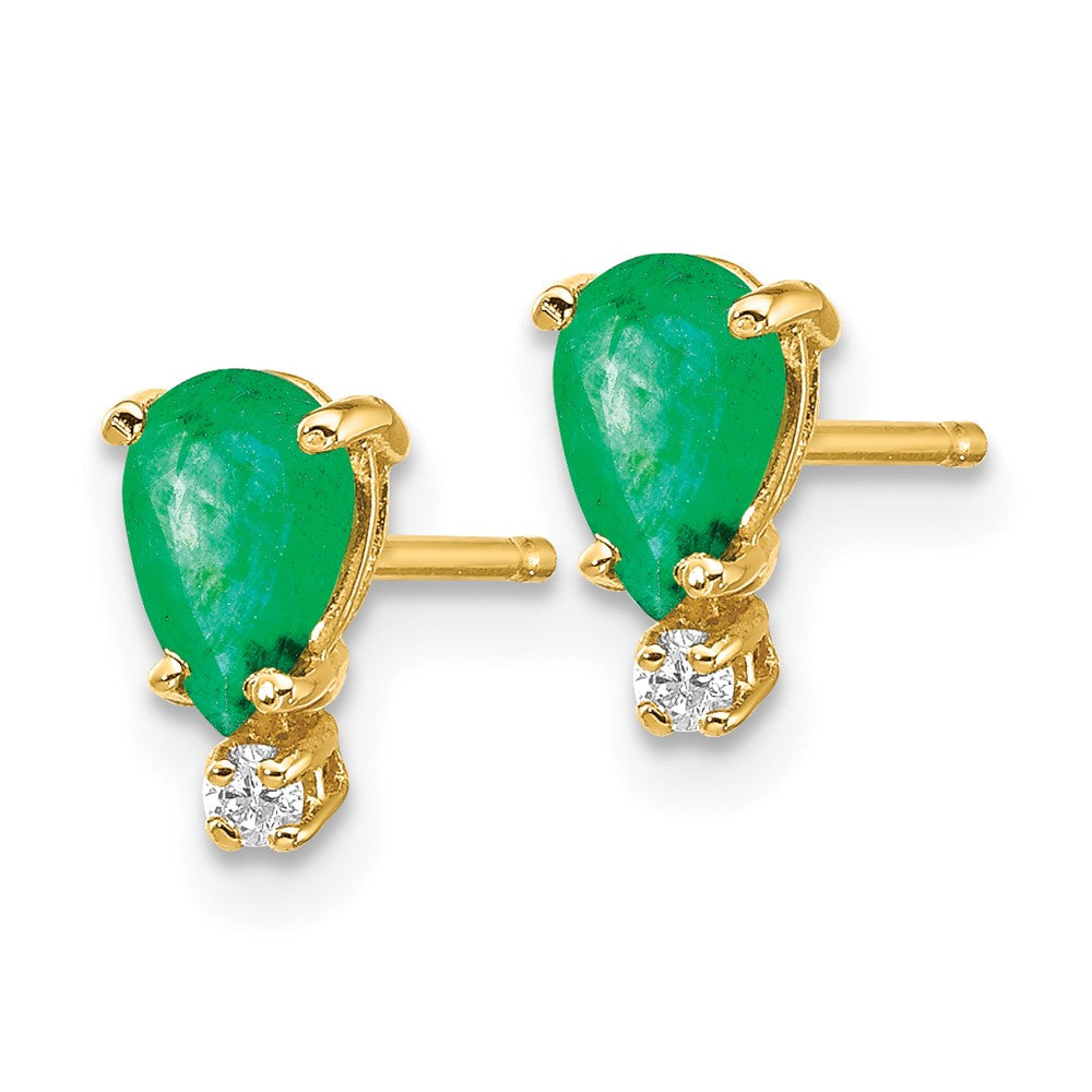 14k 6x4 Pear Emerald and A Quality Diamond Post Earrings