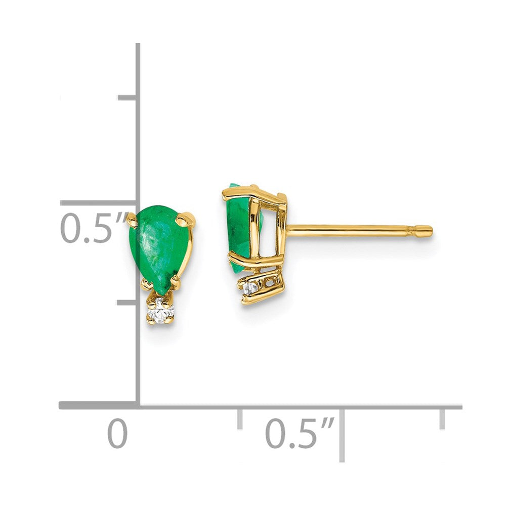 14k 6x4 Pear Emerald and AA Quality Diamond Post Earrings