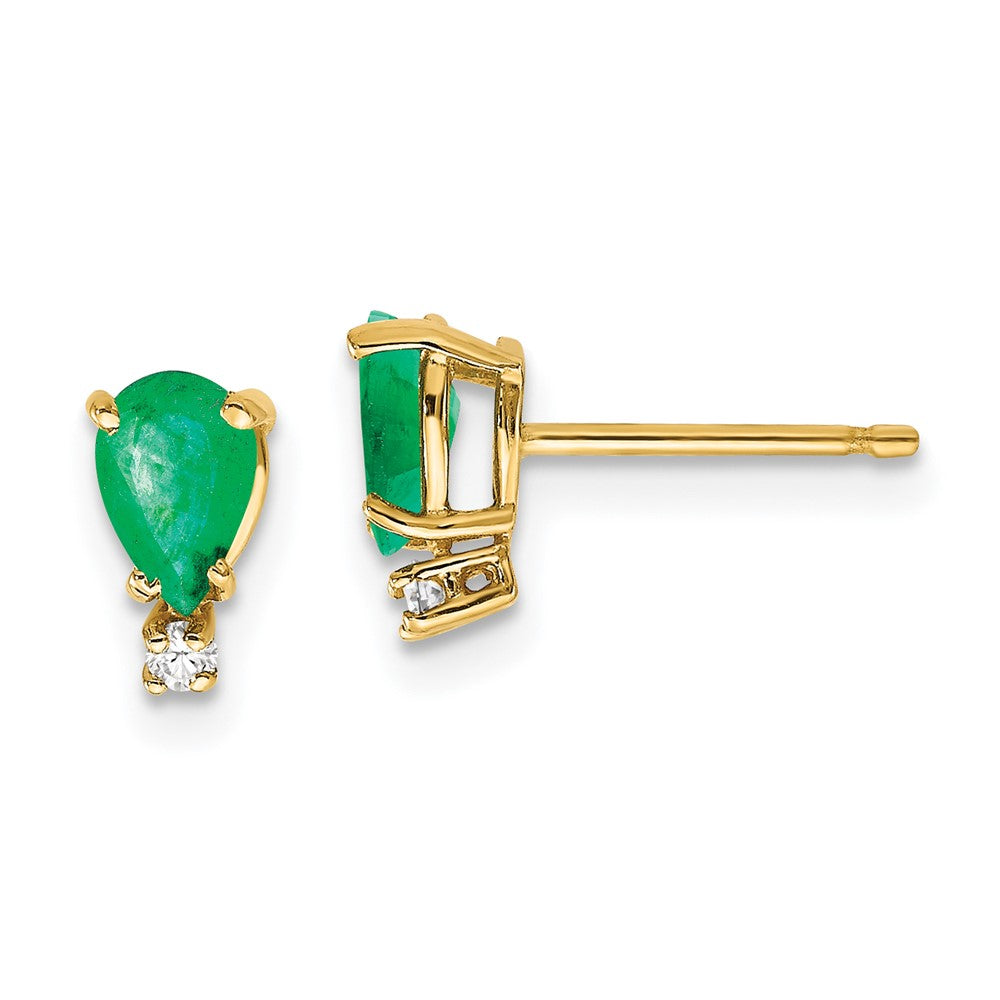Polished;14k Yellow gold;Post;Diamond;Emerald;AA quality