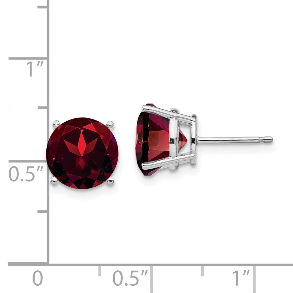14k White Gold 9mm Round Garnet Post Earrings