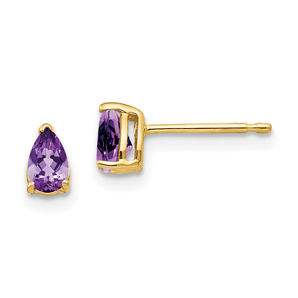 14k Yellow gold;Post;Amethyst