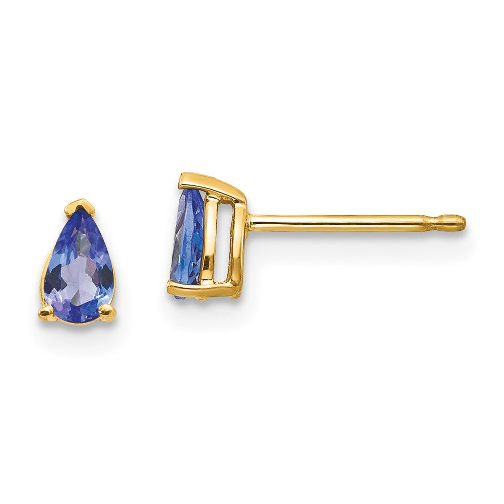 14k Yellow gold;Post;Tanzanite