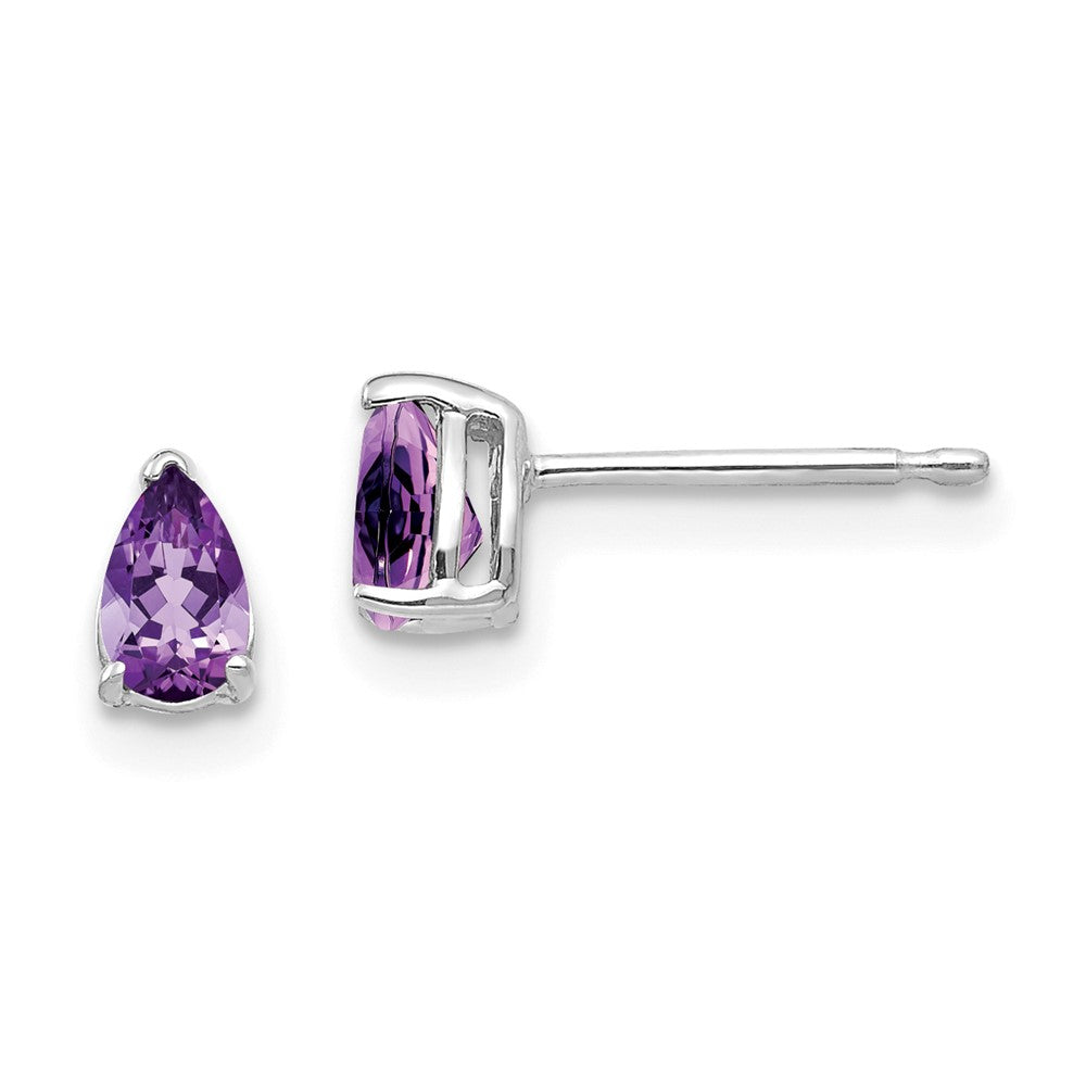 Polished;14K White gold;Post;Amethyst