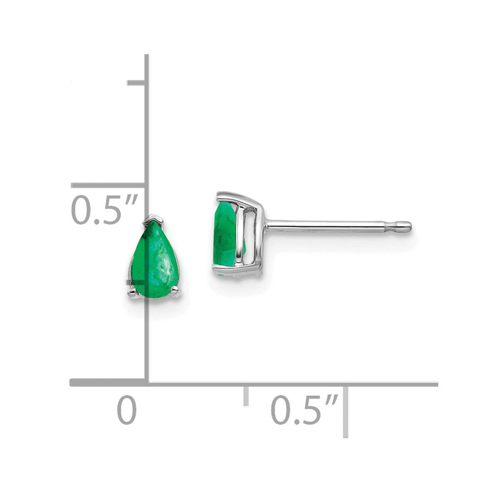 14k White Gold 5x3mm Pear Emerald Post Earrings