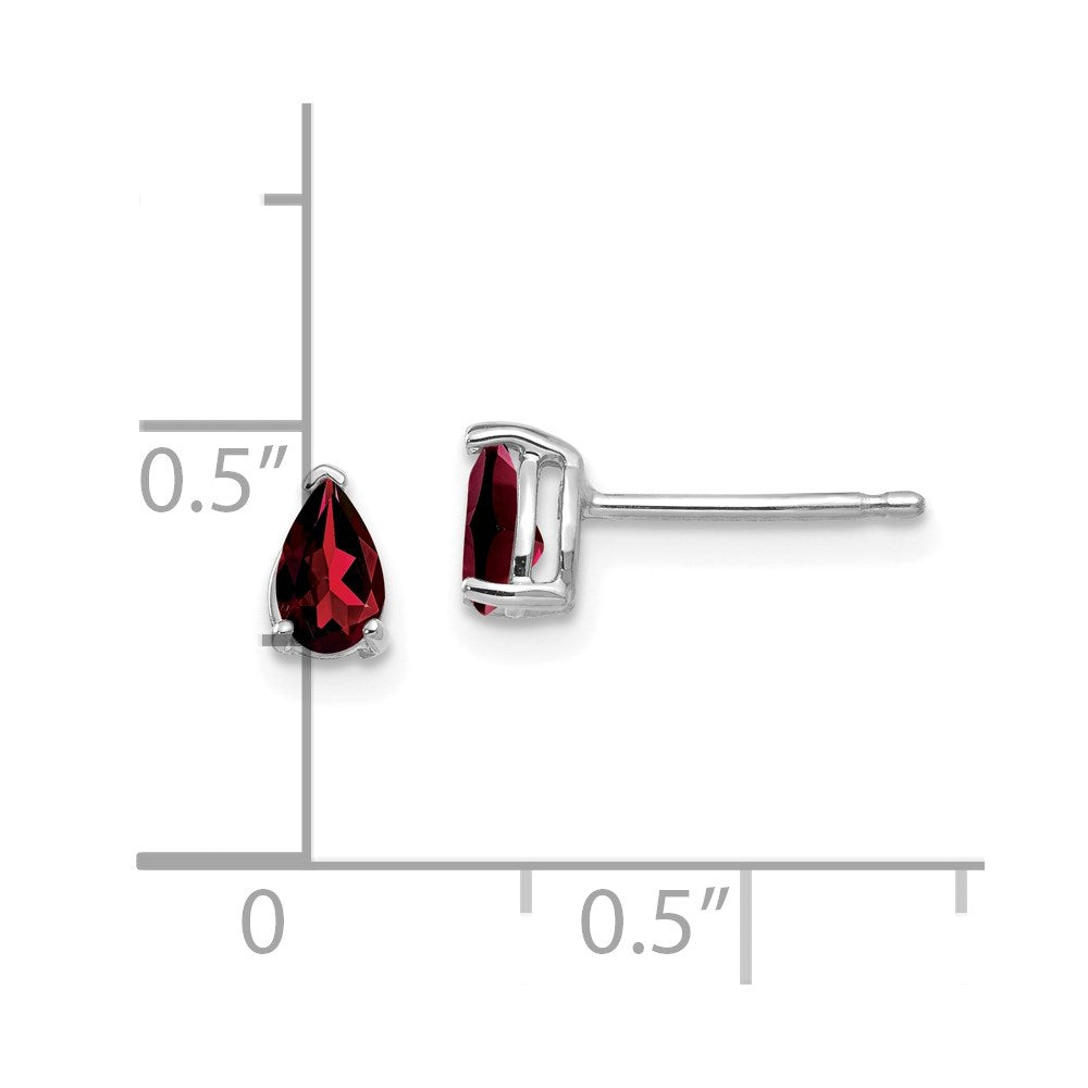 14k White Gold 5x3mm Pear Garnet Post Earrings