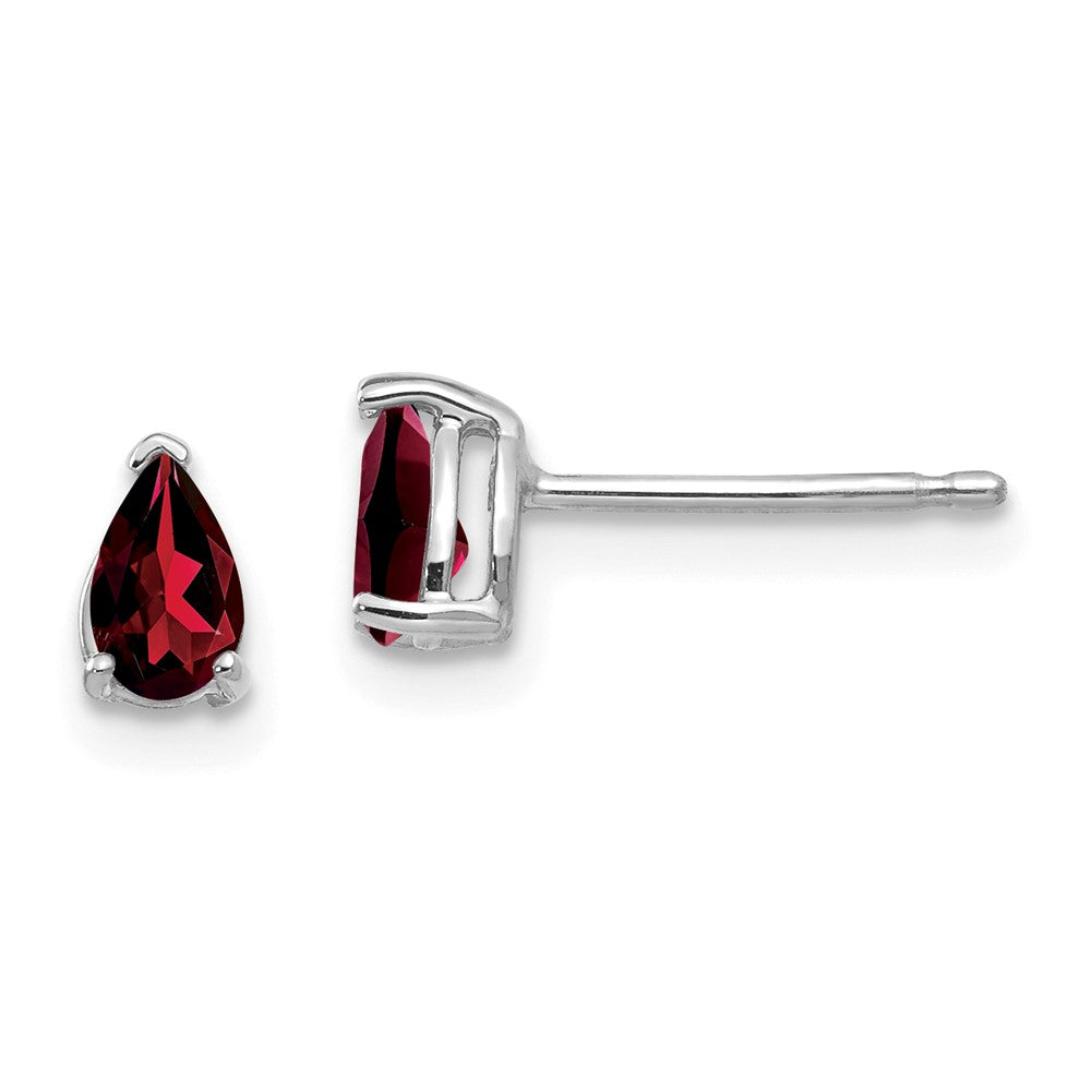Polished;14K White gold;Post;Garnet